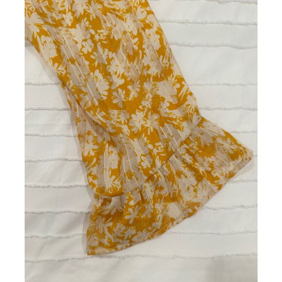 Vici Floral Long Sheer Blouse Women’s Medium Mustard Yellow Cottagecore Coquette - Picture 5 of 16